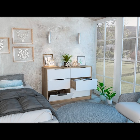 Tuhome Kaia 4 Drawers Dresser, Superior Top, Pine/White CMB5567